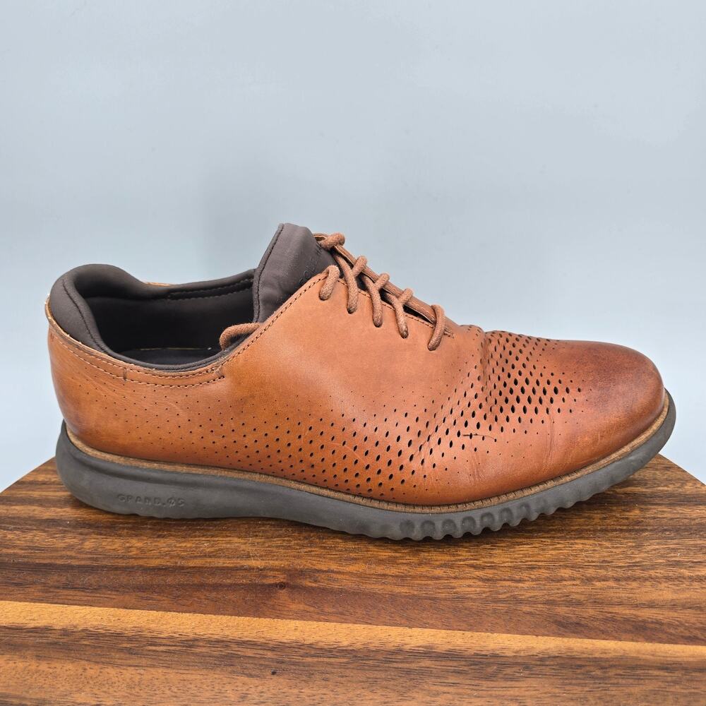 Cole Haan 2.Zerogrand Oxfords Mens 9.5 Wide Brown Leather Laser Wingtip Shoes